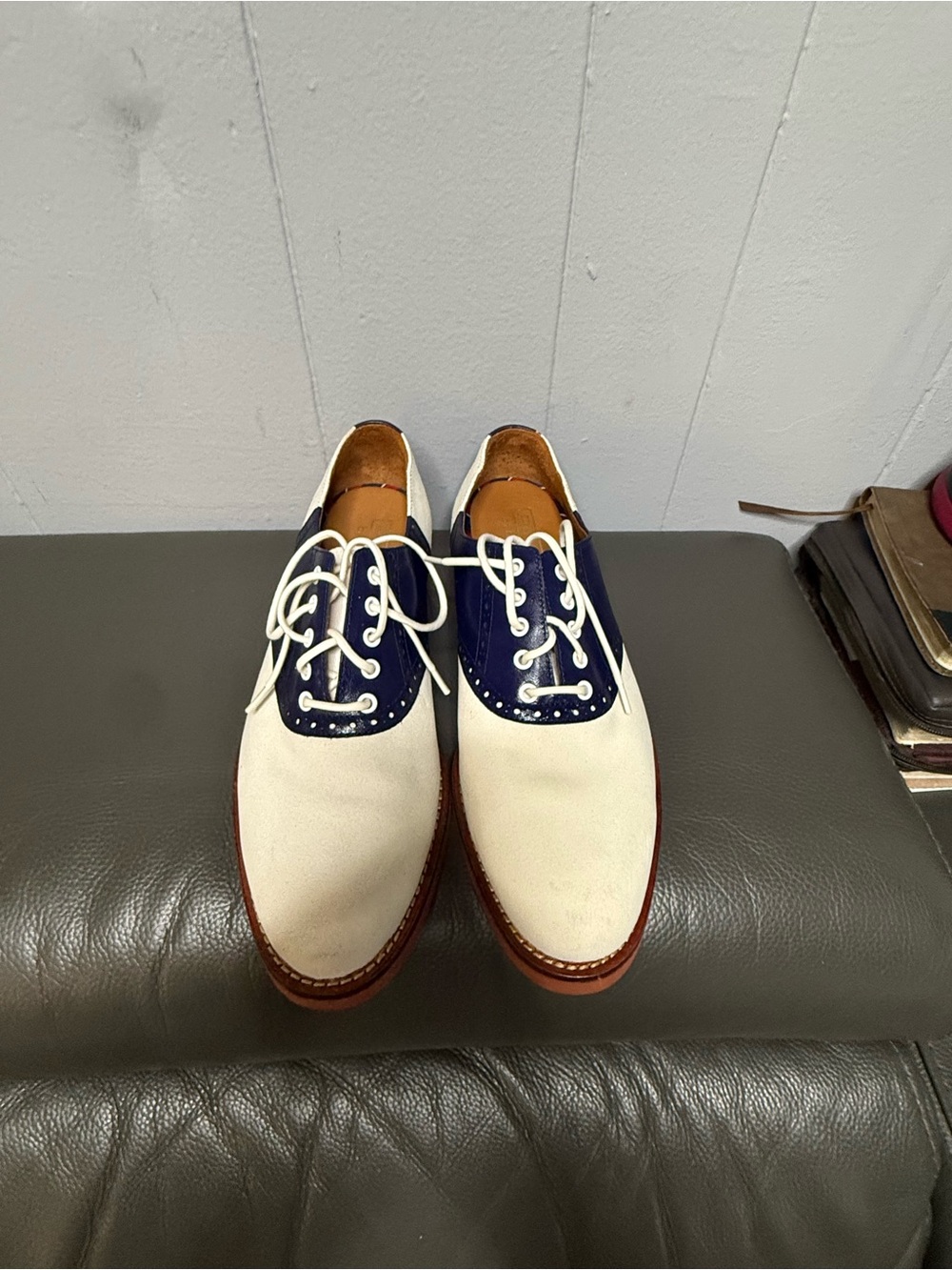 Polo Ralph Lauren White and Navy Saddle Oxfords for Men